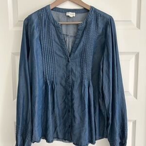 Wonderly Long Sleeve Button Up Blouse Blue Size L